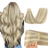 Picture of GOO GOO Tape in Hair Extensions Human Hair, 17A/60A Ash Blonde Highlighted Platinum Blonde, 18inch 50g 20pcs, Thick Ends Straight Seamless Tape in, Invisible Tape in Hair Extensions Human Hair