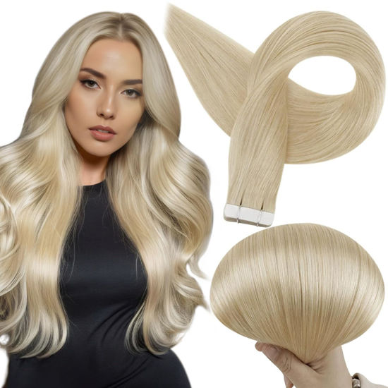 Picture of Full Shine Tape in Hair Extensions Blonde 22 Inch Real Human Hair Tape in Extensions Pu Tape in Hair 50 Gram Skin Weft Tape in Hair Extensions Human Hair Glue in Hair Extensions 20 Pcs