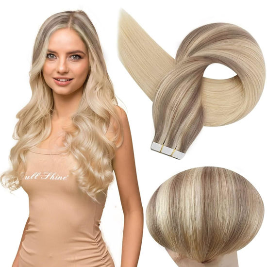 Picture of Full Shine Invisible Tape in Extensions 22 Inch Tape in Real Human Hair 20 Pcs Balayage Blonde Tape in Hair Extensions 50 Gram 18/22/60 Seamless Skin Weft Tape Extensions Double Sided Tape Hair