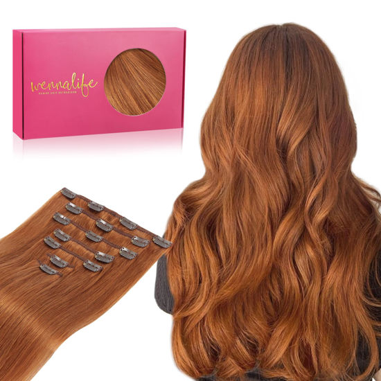 Picture of WENNALIFE Clip in Hair Extensions, 16 Inch 120g 7pcs Clip in Hair Extensions Real Human Hair, Dirty Ginger Human Hair Clip in Extensions Remy Human Hair Extensions Clip Ins Double Weft