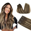 Picture of DOORES Hair Extensions Clip in Human Hair, 3pcs 70g 22 Inch Balayage Chocolate Brown to Honey Blonde Remy Clip in Human Hair Extensions Straight Natural Hair Extensions