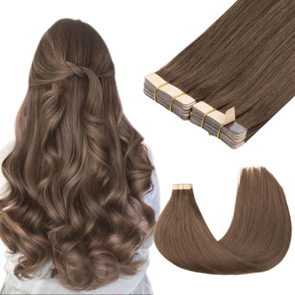 Picture of GOO GOO Tape in Hair Extensions Human Hair, 5 Light Ash Brown, 16inch 100g 40pcs, Thick Ends Straight Seamless Tape in, Invisible Tape in Hair Extensions Human Hair