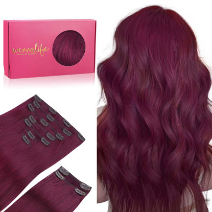 Picture of WENNALIFE Clip in Hair Extensions, 150g 14 Inch 9pcs Light Burgundy Human Hair Extensions Thicker Clip in Hair Extensions Real Human Hair Clip Set Double Weft