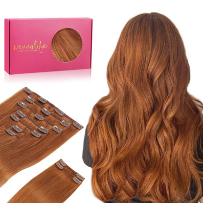 Picture of WENNALIFE Clip in Hair Extensions Real Human Hair, 14 Inch 150g 9pcs Human Hair Extensions Clip In, Dirty Ginger Hair Extensions Clip In Real Hair Coloured Remy Human Hair Extensions