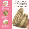 Picture of GOO GOO Tape in Hair Extensions Human Hair, 16/22 Light Blonde Highlighted Golden Blonde, 14inch 100g 40pcs, Thick Ends Straight Seamless Tape in, Invisible Tape in Hair Extensions Human Hair