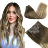 Picture of GOO GOO Clip in Hair Extensions Real Human Hair, 14inch 130g 9Pcs, 3/8/613 Balayage Walnut Brown to Ash Brown and Bleach Blonde, Remy Human Hair Extensions Clip ins for Women, Natural Human Hair