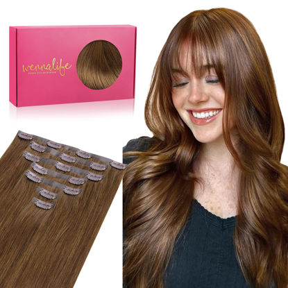 Picture of WENNALIFE Seamless Clip In Hair Extensions Human Hair, 14 Inch 130g 7pcs Light Auburn Brown Real Hair Extensions Clip in Human Hair Invisible PU Skin Weft Natural Remy Human Hair Extensions