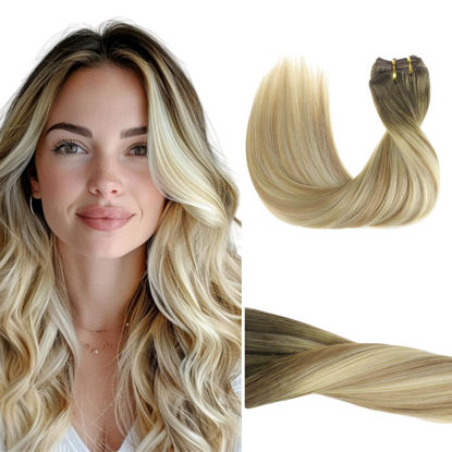 Picture of GOO GOO Clip in Hair Extensions Real Human Hair, Remy Human Hair Extensions Clip ins for Women, Natural Human Hair, 14inch 120g 7Pcs, 5A/90/16F Bahamian Balayage