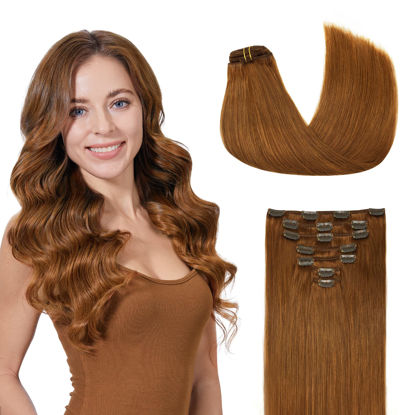 Picture of GOO GOO Clip in Hair Extensions Real Human Hair, Remy Human Hair Extensions Clip ins for Women, Natural Human Hair, 18inch 120g 7Pcs, 350 Copper