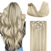 Picture of GOO GOO Clip in Hair Extensions Real Human Hair, Remy Human Hair Extensions Clip ins for Women, Natural Human Hair, 18inch 120g 7Pcs, 17A/60A Ash Blonde Highlighted Platinum Blonde