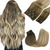 Picture of GOO GOO Clip in Hair Extensions Real Human Hair, 16inch 150g 9Pcs, 3/8/613 Balayage Walnut Brown to Ash Brown and Bleach Blonde, Remy Human Hair Extensions Clip ins for Women, Natural Human Hair