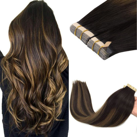 Picture of GOO GOO Tape in Hair Extensions Human Hair, 2/6/2 Balayage Dark Brown to Chestnut Brown, 18inch 100g 40pcs, Thick Ends Straight Seamless Tape in, Invisible Tape in Hair Extensions Human Hair