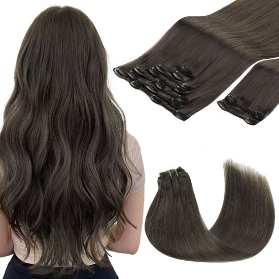 Picture of GOO GOO Clip in Hair Extensions Real Human Hair, Remy Human Hair Extensions Clip ins for Women, Natural Human Hair, 20inch 150g 9Pcs, 1C Mocha Brown