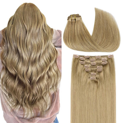 Picture of GOO GOO Clip in Hair Extensions Real Human Hair, Remy Human Hair Extensions Clip ins for Women, Natural Human Hair, 22inch 120g 7Pcs, 7 Bronde