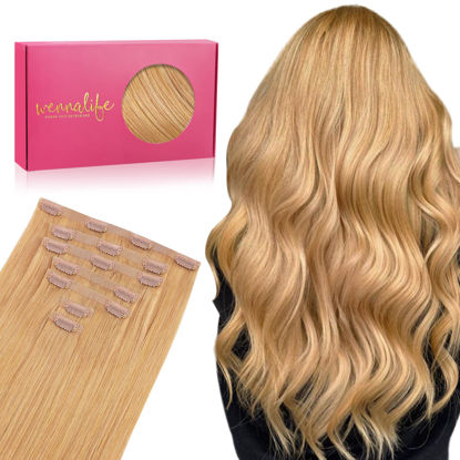 Picture of WENNALIFE Seamless Clip In Hair Extensions Human Hair, 18 Inch 130g 7pcs Strawberry Blonde Real Hair Extensions Clip in Human Hair Invisible PU Skin Weft Natural Remy Human Hair Extensions