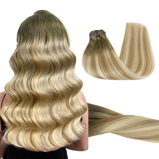 Picture of GOO GOO Clip in Hair Extensions Real Human Hair, Remy Human Hair Extensions Clip ins for Women, Natural Human Hair, 18inch 110g 7Pcs, 5A/90/16F Bahamian Balayage