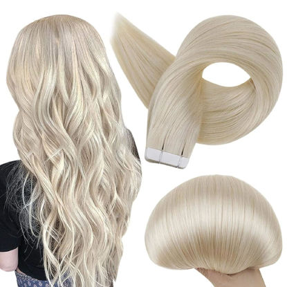 Picture of Full Shine Tape in Hair Extensions Human Hair Color 60 Blonde Tape in Extensions 26 Inch Hair Extensions Tape in 50 Gram Double Sided Tape ins Human Hair Seamless Skin Weft Tape Extensions 20 Pcs