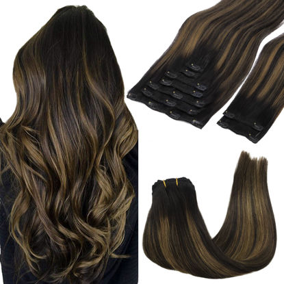 Picture of GOO GOO Clip in Hair Extensions Real Human Hair, 22inch 150g 9Pcs, 1B/6/1B Balayage Natural Black to Chestnut Brown, Remy Human Hair Extensions Clip ins for Women, Natural Human Hair