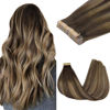 Picture of GOO GOO Tape in Hair Extensions Human Hair, 4/26/4 Balayage Chocolate Brown to Honey Blonde, 24inch 100g 40pcs, Thick Ends Straight Seamless Tape in, Invisible Tape in Hair Extensions Human Hair