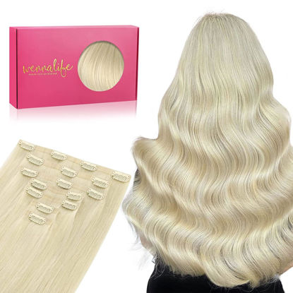 Picture of WENNALIFE Seamless Clip In Hair Extensions Human Hair, 24 Inch 160g 7pcs Bleach Blonde Real Hair Extensions Clip in Human Hair Invisible PU Skin Weft Natural Remy Human Hair Extensions