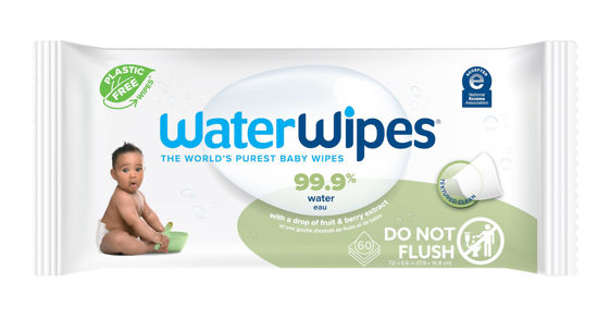 Picture of WaterWipes Plastic-Free Textured Clean, Toddler & Baby Wipes, 99.9% Water Based Wipes, Unscented & Hypoallergenic for Sensitive Skin, 60 Count (1 pack)