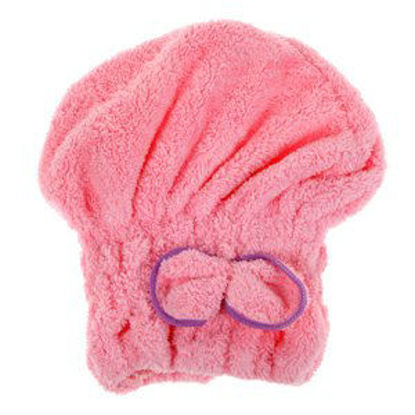 Picture of 6 Colors Microfiber Solid Quickly Dry Hair Hat Womens Girls Ladies Cap Bath Accessories Drying Towel Head Wrap Hat Pink