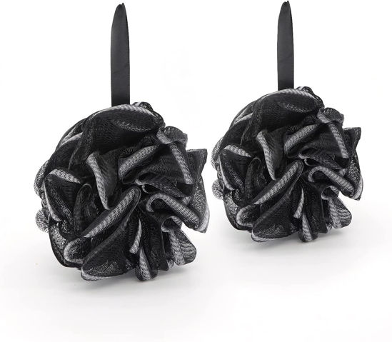 Picture of Shower Loofah Sponge - Exfoliating Body Scrubber, Pouf Bath Sponges- Set of 2, Black