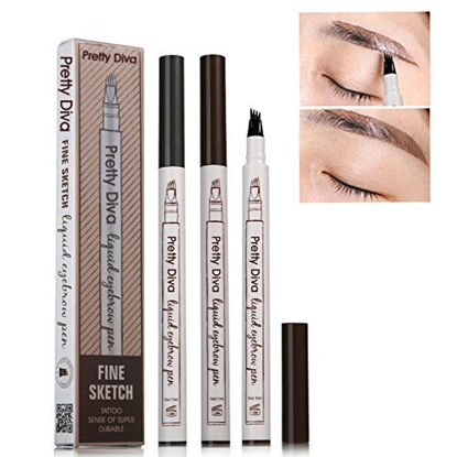 Picture of Tattoo Eyebrow Pen by PrettyDiva, Waterproof Long Lasting Smudgeproof Tint Ink Brow Gel for Creating Natural Eye Makeup(Dark Brown)