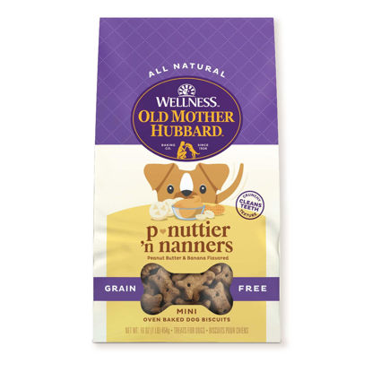 Picture of Old Mother Hubbard by Wellness Classic P-Nuttier 'N Nanners Grain Free Natural Dog Treats, Crunchy Oven-Baked Biscuits, Ideal for Training, Mini-Size, 16 ounce bag