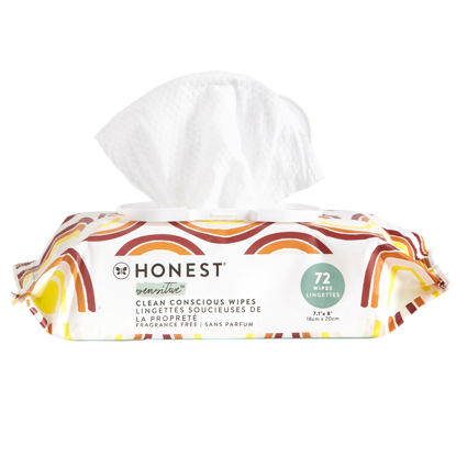 Picture of The Honest Company Clean Conscious Unscented Wipes | Over 99% Water, Compostable, Plant-Based, Baby Wipes | Hypoallergenic for Sensitive Skin, EWG Verified | Rainbow, 72 Count