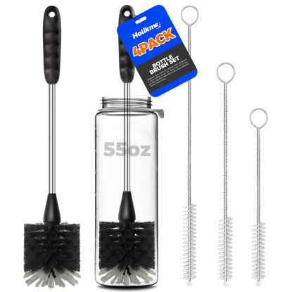 Picture of Holikme Bottle Brush Cleaner Set, 14" Long Handle Stainless Steel Bottle Cleaner Brush, 3 Straw Cleaner Brush, Bottle Cleaning Brush for Water Bottle, Cups, Baby Bottle, Straws Black