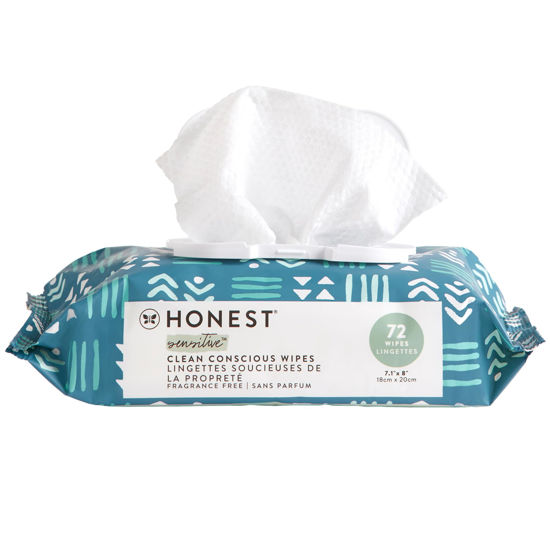 Picture of The Honest Company Clean Conscious Unscented Wipes | Over 99% Water, Compostable, Plant-Based, Baby Wipes | Hypoallergenic for Sensitive Skin, EWG Verified | Balance Blues, 72 Count