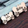 Picture of Ultra Joys Stainless Steel Pet ID Tag Dog Name Tags Personalized Front and Back Engraving, Customized Dog Tags and Cat Tags, Optional Engraved on Both Sides, Bone Tag Floral Design, Rose Large