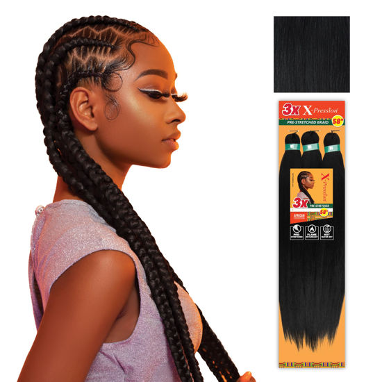 Picture of Sensationnel Xpression prestretched braiding hair - 3x xpression 58-inch kanekalon flame retardant smooth yaki braid - 3x x-pression 58 inch (1 pack, 1 JETBLACK)