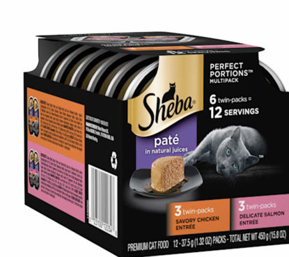 Picture of Sheba Perfect Portions Multipack Savory Chicken and Delicate Salmon Entrees Wet Cat Food, 2.64 oz., Count of 6