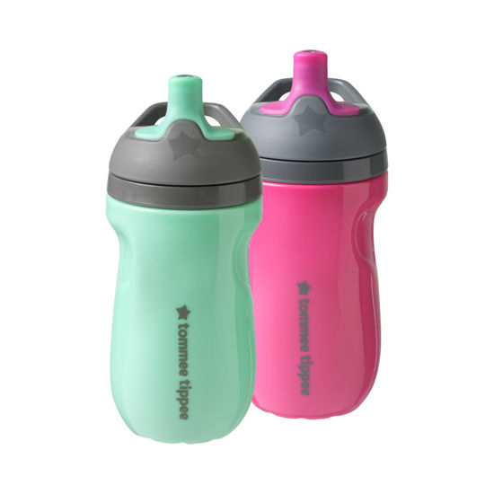 Picture of Tommee Tippee Insulated Sportee Bottle, 9oz, 12+ Months, Trainer Sippy Cup for Toddlers, Spill-Proof, Easy to Hold Handle, Pink & Mint, Pack of 2