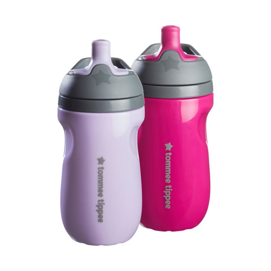 Picture of Tommee Tippee Insulated Sportee Bottle, 9oz, 12+ Months, Trainer Sippy Cup for Toddlers, Spill-Proof, Easy to Hold Handle, Lilac & Plum, Pack of 2