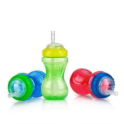 Picture of Nuby No-Spill Sippy Cup with Flex Straw for Boys - (3-Pack) 10-Ounce Bottles - Training Sippy Cups for Toddlers 12+ Months