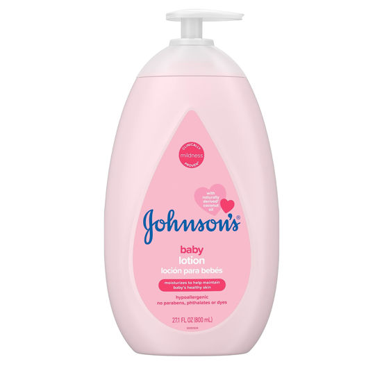 Picture of Johnson's Moisturizing Mild Pink Baby Lotion with Coconut Oil for Delicate Baby Skin, Paraben-, Phthalate- & Dye-Free, Hypoallergenic & Dermatologist-Tested, Baby Skin Care, 27.1 Fl. Oz