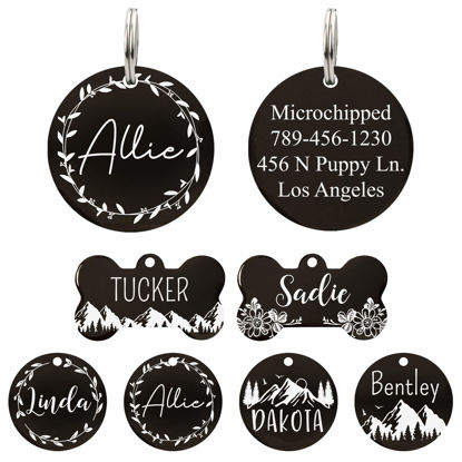 Picture of Ultra Joys Stainless Steel Pet ID Tag Dog Name Tags Personalized Front and Back Engraving, Customized Dog Tags and Cat Tags, Optional Engraved on Both Sides, Round Tag with Vine Design 2, Small