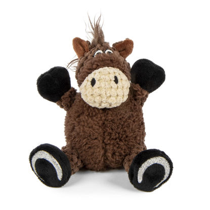 Picture of goDog Checkers Just for Me Sitting Horse Squeaky Plush Dog Toy, Chew Guard Technology - Brown, Mini