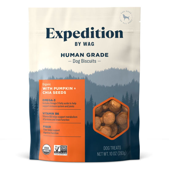 Picture of Amazon Brand - Wag Expedition Human Grade Organic Biscuits Dog Treats, Non-GMO, Pumpkin & Chia Seed, 10 oz, Pack of 1