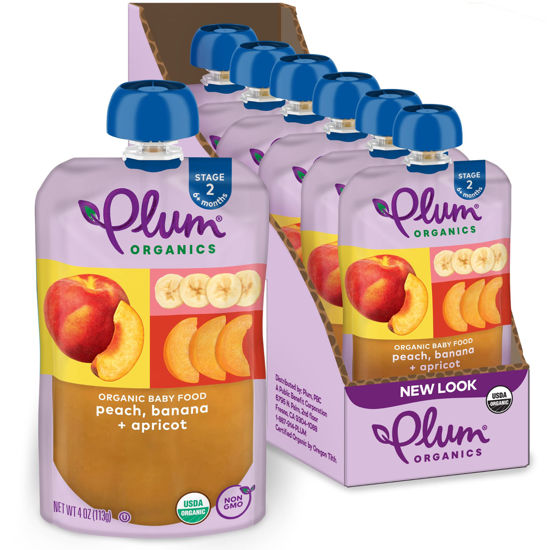 Picture of Plum Organics Stage 2 Organic Baby Food - Peach, Banana, and Apricot - 4 oz Pouch (Pack of 6) - Organic Fruit and Vegetable Baby Food Pouch