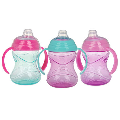 Picture of Nuby 3 Piece No-Spill Grip N’ Sip Cup with Silicone Soft Flex Spout, 2 Handle with Clik It Lock Feature, Girl,10 Ounce