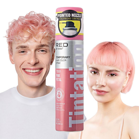 Picture of Red By Kiss Temporary Hair Color Dye Spray, Quick Dry & Smudge Proof, Styling Spray for Event, Fast Drying (Pink Petal)