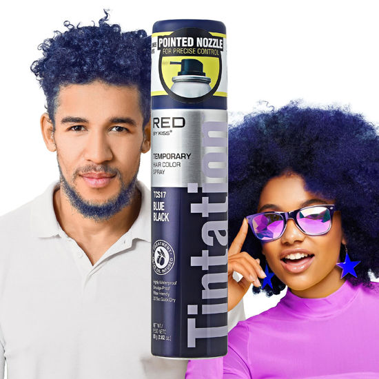 Picture of Red By Kiss Temporary Hair Color Dye Spray, Quick Dry & Smudge Proof, Styling Spray for Event, Fast Drying (Blue Black)