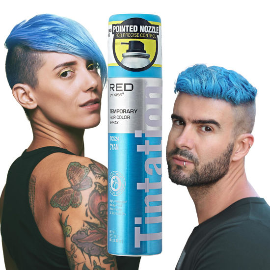 Picture of Red By Kiss Temporary Hair Color Dye Spray, Quick Dry & Smudge Proof, Styling Spray for Event, Fast Drying (Cyan)