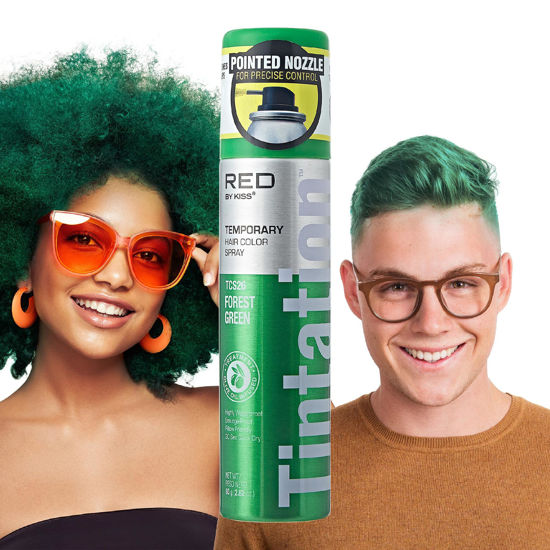 Picture of Red By Kiss Temporary Hair Color Dye Spray, Quick Dry & Smudge Proof, Styling Spray for Event, Fast Drying (Forest Green)