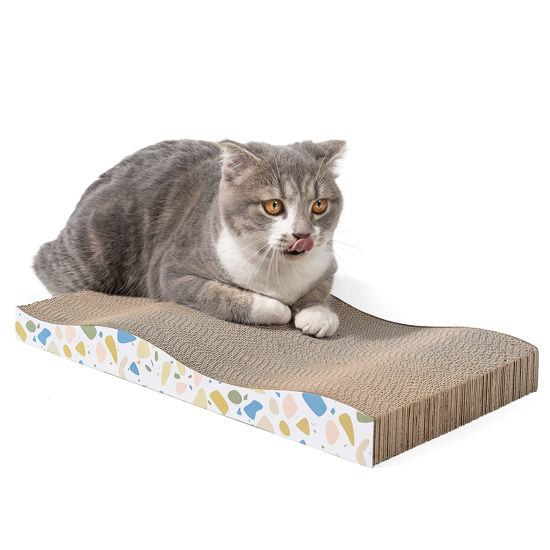 Picture of Conlun Cat Scratcher Cardboard Cat Scratch Pad with Premium Scratch Textures Design Durable Cat Scratching Pad Reversible Half Wave 16.5L x 8.6W x 1.6H