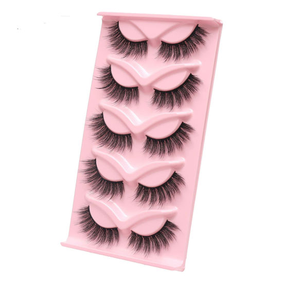 Picture of HBZGTLAD new 5 Pairs 25 mm 3d Mink Lashes Bulk Faux with Custom Natural Mink Lashes Pack Short Wholesales Natural False Eyelashes (9D577)